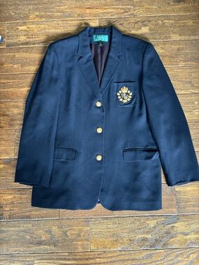 Iconic Ralph Lauren Navy Crest Blazer with Gold Buttons